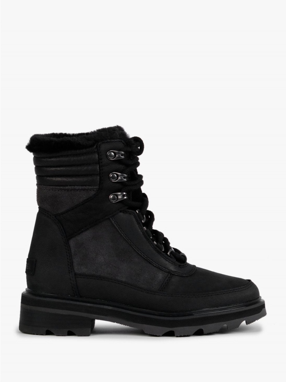 NWOT Sorel Black Lace-Up Winter Combat Boot with Fur Collar